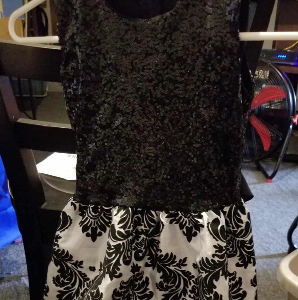 Chic Black Sequin and White Kids Formal Dress 10